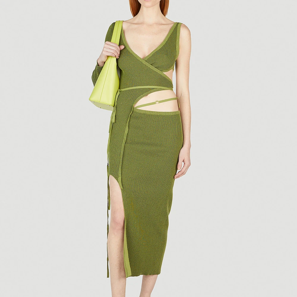 Ester Manas Gerimpelde Peephole Jurk Green Dames