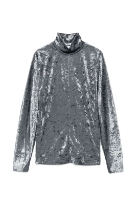 Grå Krossad Sammet Turtleneck Tröja
