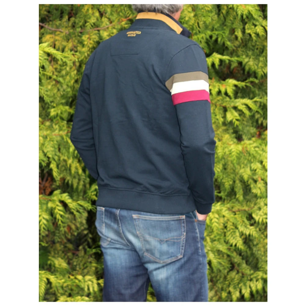 aeronautica militare Ritssluiting Katoenen Jas met Geborduurd Embleem Blue Heren