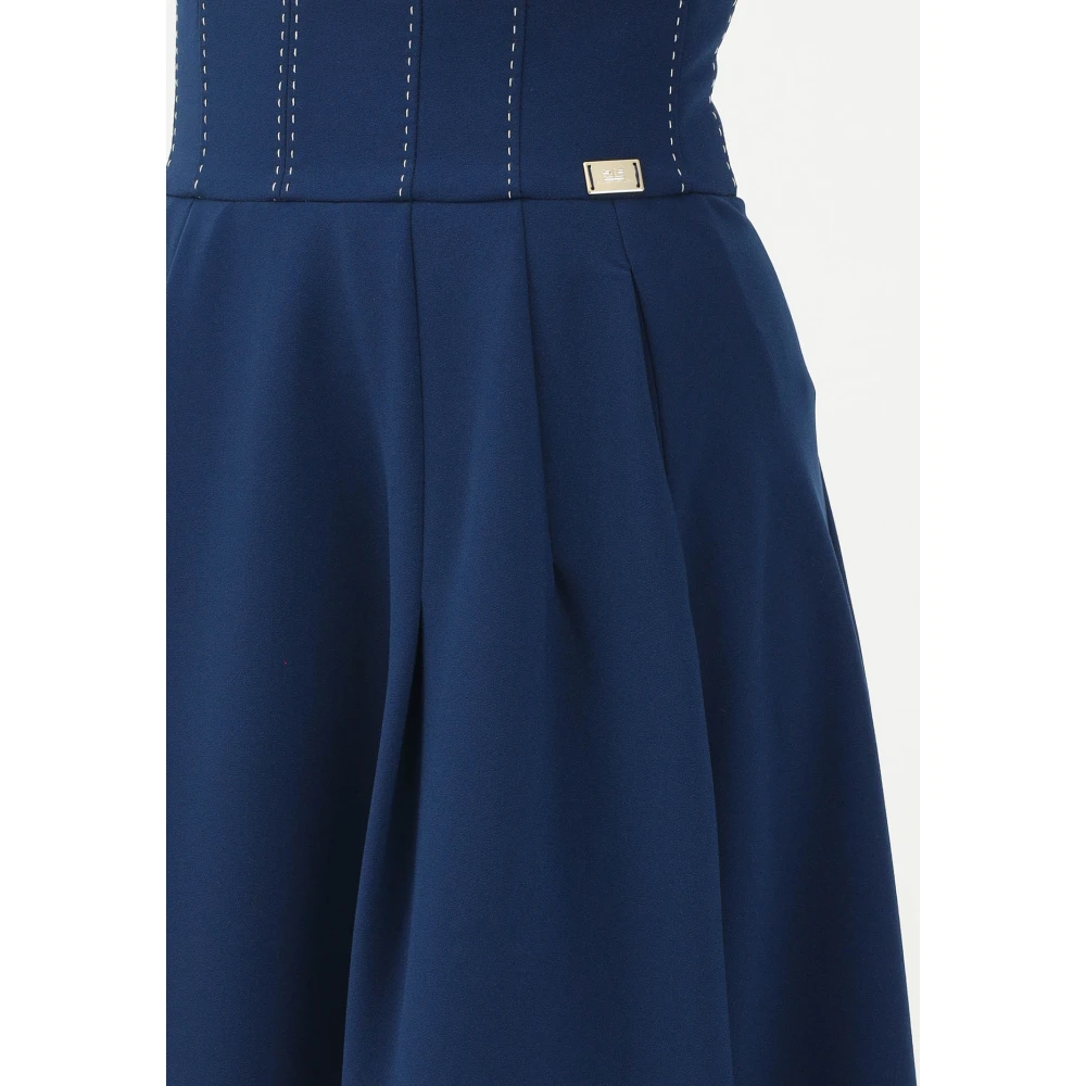 Elisabetta Franchi Blauwe Midi Rok met Tailleband Detail Blue Dames