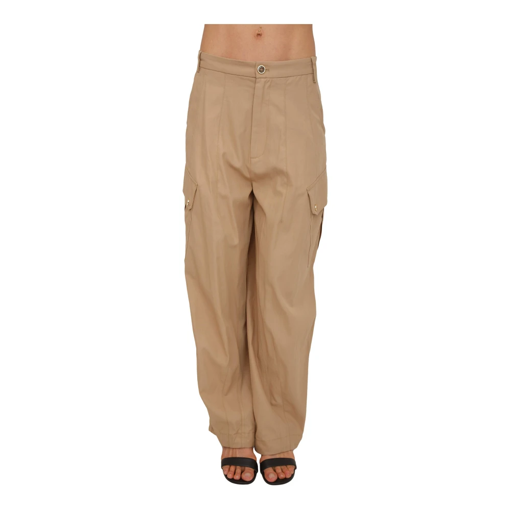 Pinko Vrouw Beige Broeken Dames, L, Katoen, Rosalina 2Er Wide Broeken