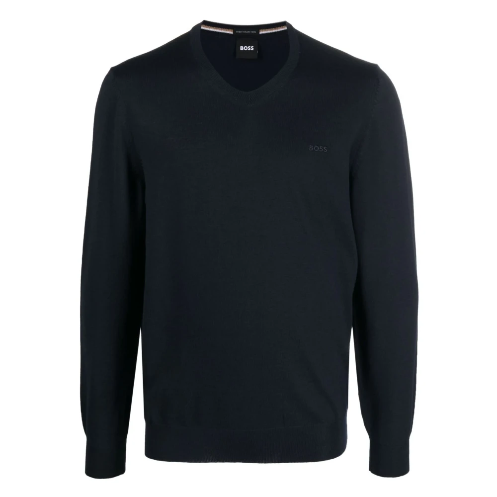 Hugo Boss Wollen gebreide kleding met geborduurd logo Blue Heren