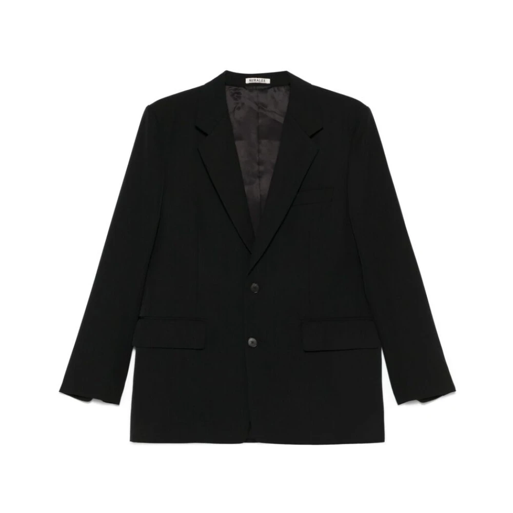 Auralee Zwarte Wollen Jas met Knoopsluiting Black Heren