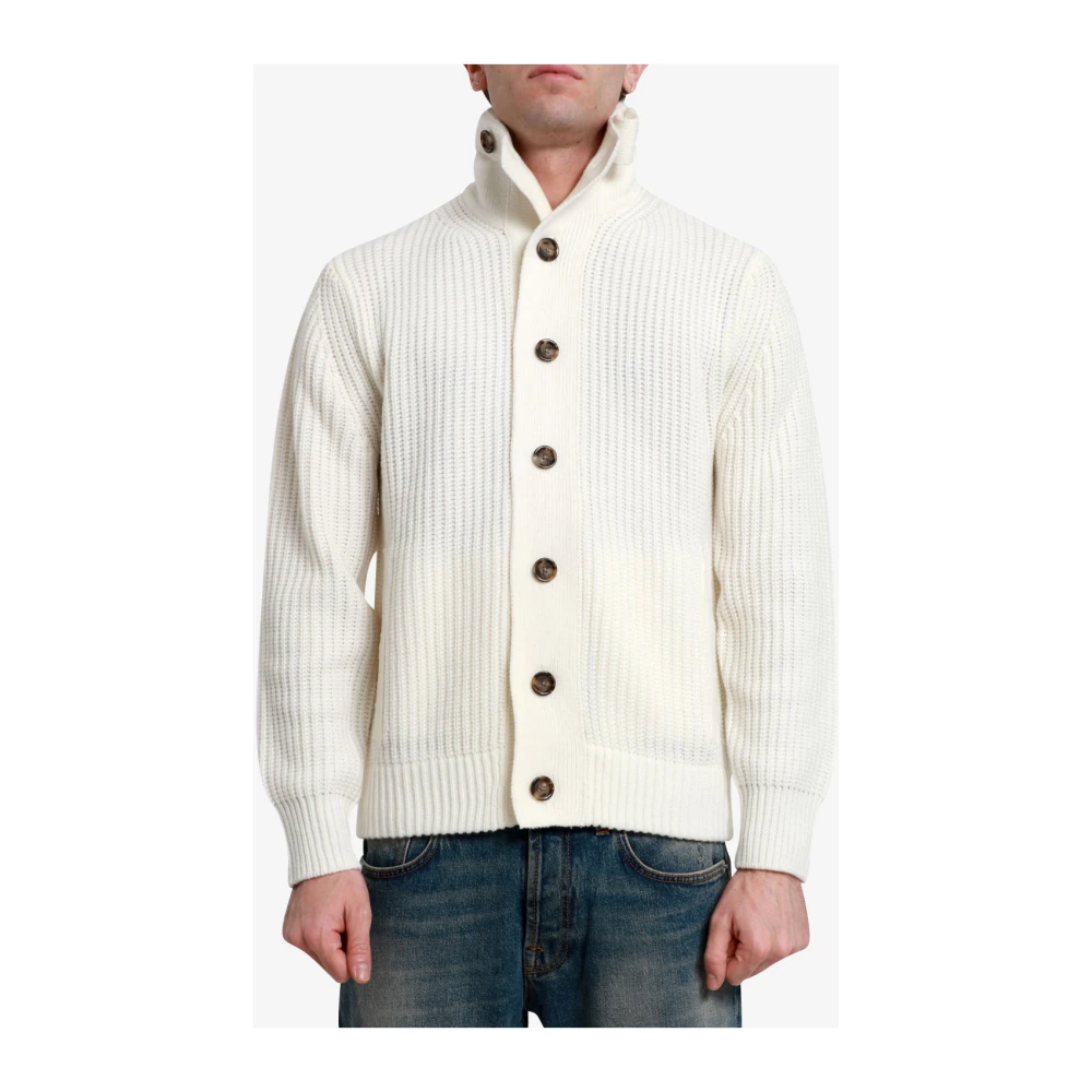 Paolo Pecora Roomkleurige Wollen Mix Ribgebreide Vest Beige Heren