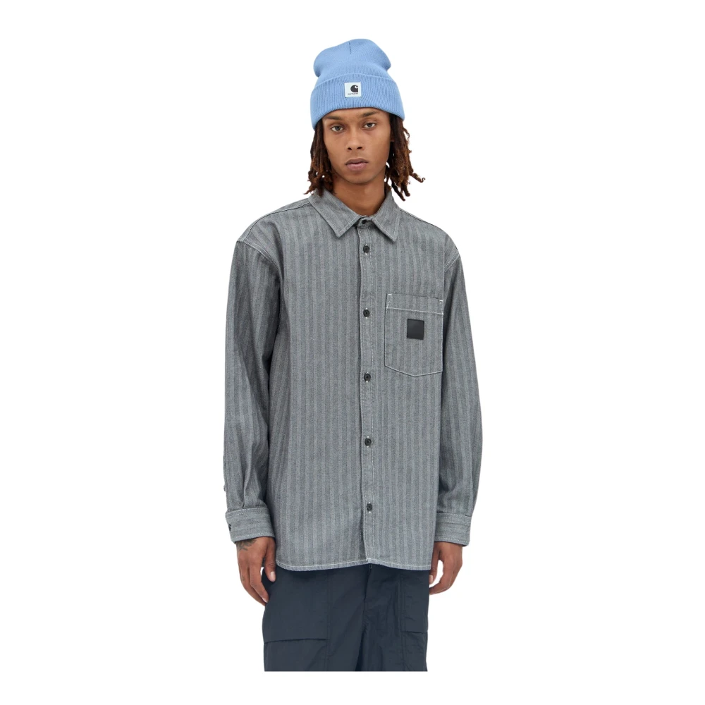 Carhartt WIP Gestreepte Herringbone Denim Overhemd Gray Heren