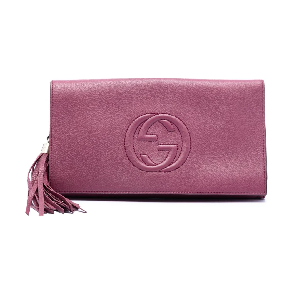 Gucci Vintage Women's Pink Pre-Owned Leather Clutch With Tassel