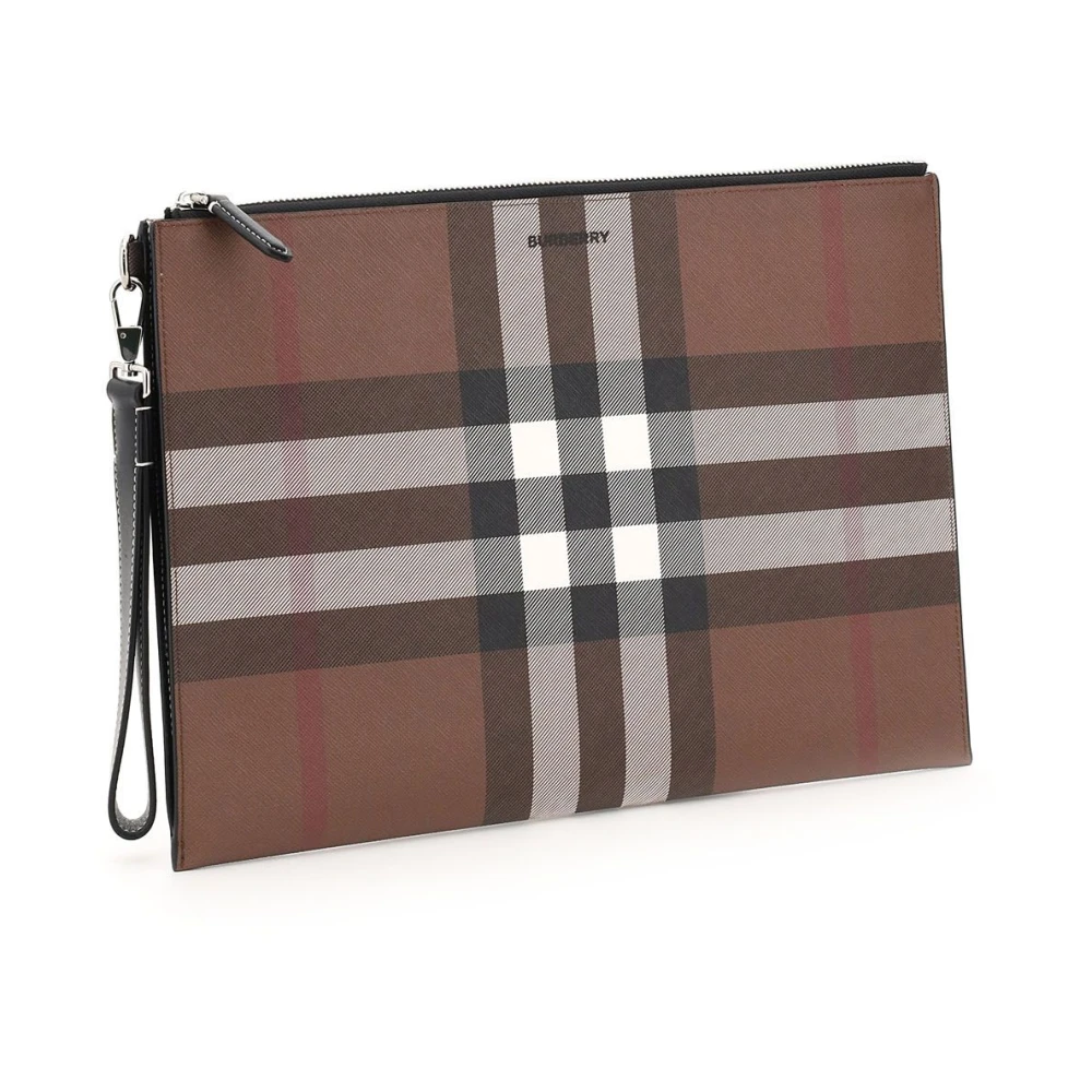 Burberry Uomo Marrone Large Check E-Canvas Zip Pouch