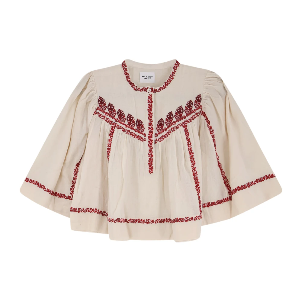 Marant Étoile Women's Multicolor Blouses, M, Embroidered Crew Neck Blouse