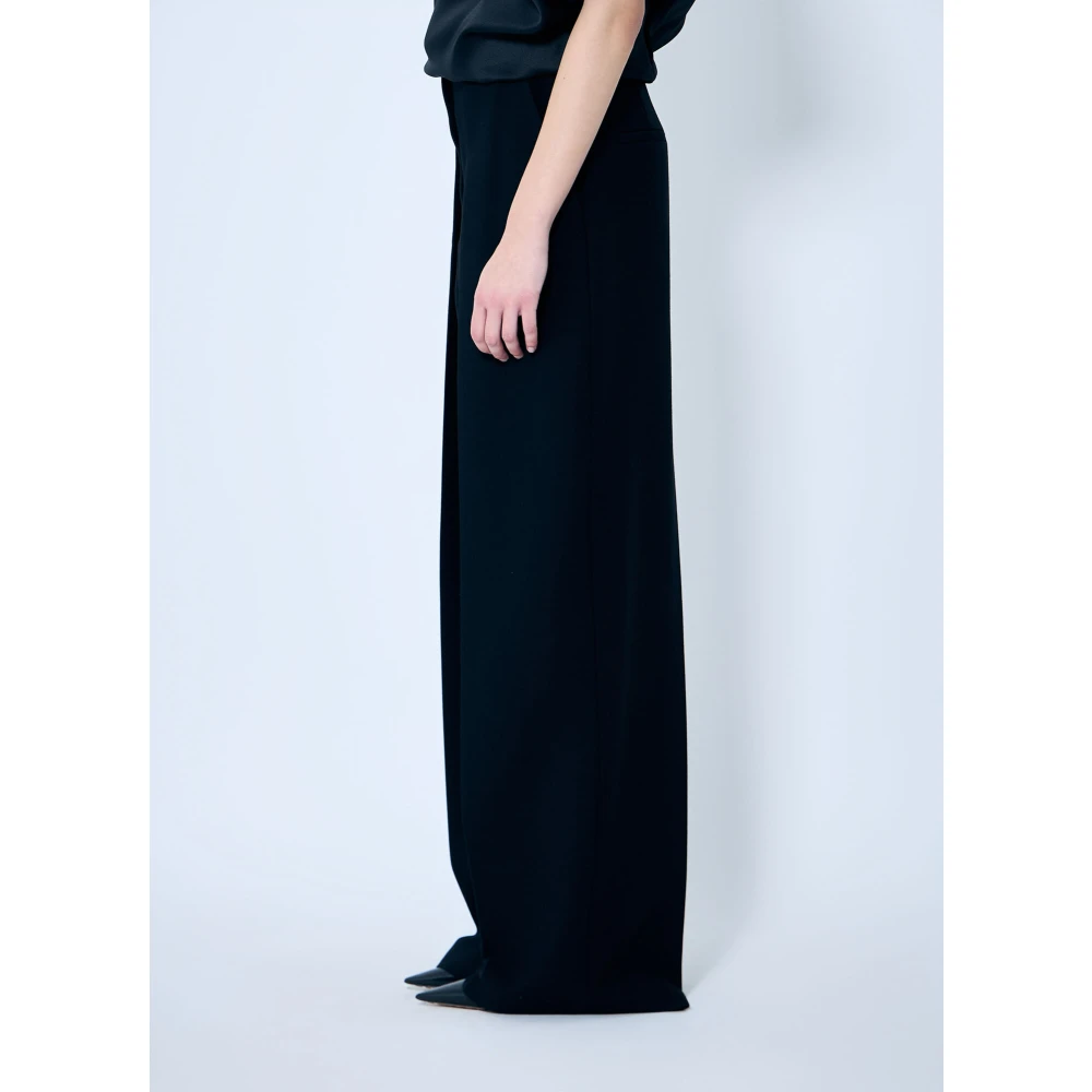 Khaite Op maat gemaakte hoge taille broek in keperbinding Black Dames
