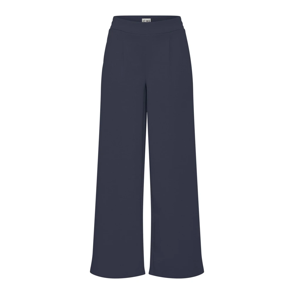 Ichi Women's Blue Wide Trousers, Xs, Long Wide Straight-Leg Trousers Total Eclipse