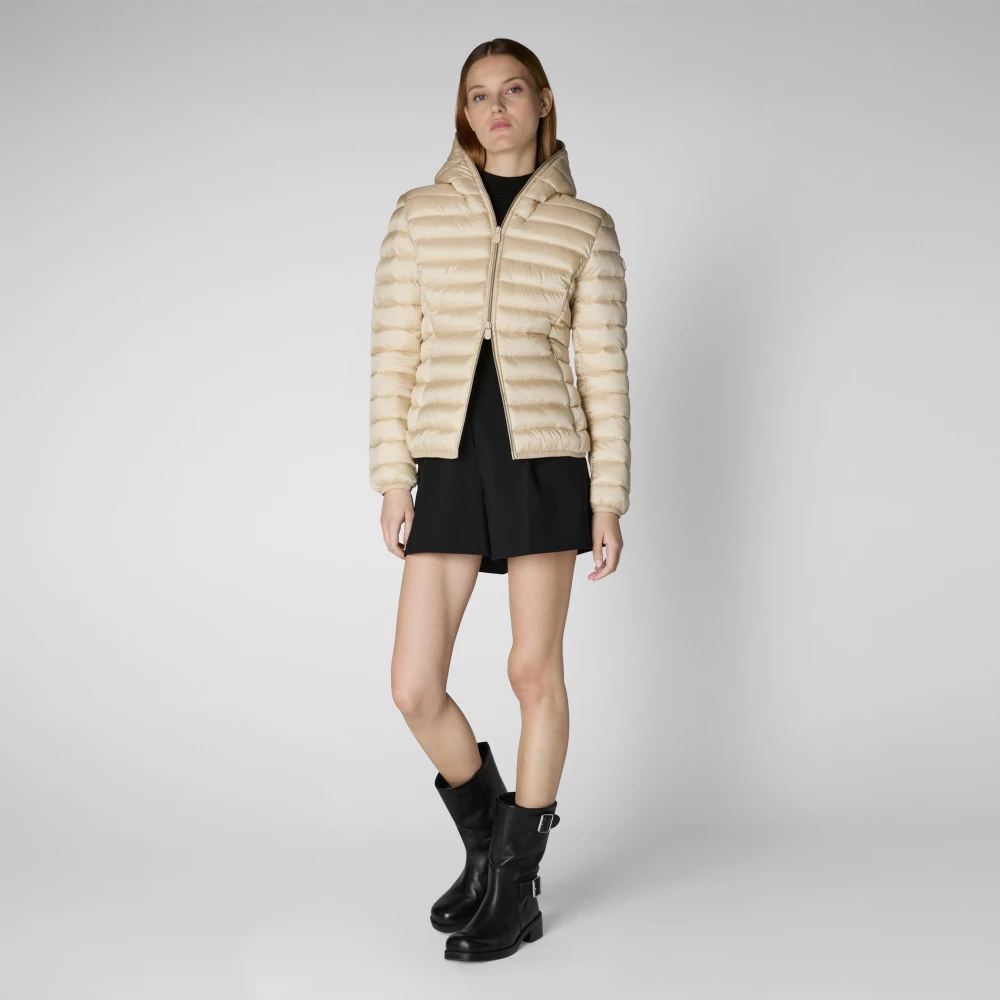 Save The Duck Beige Hoodie met Oranje Rits Beige Dames