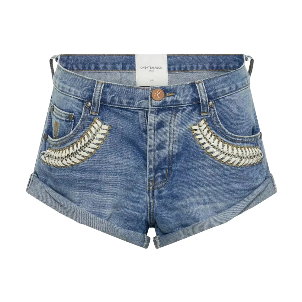 One Teaspoon Blauwe Shorts met Lage Taille Losse Pasvorm Blue Dames
