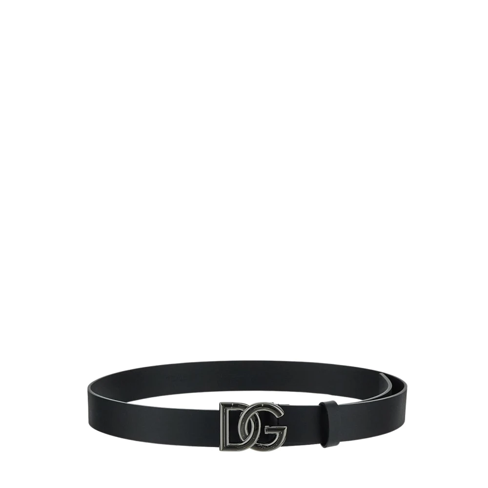 Dolce & Gabbana Leren Logo Riem Black Heren