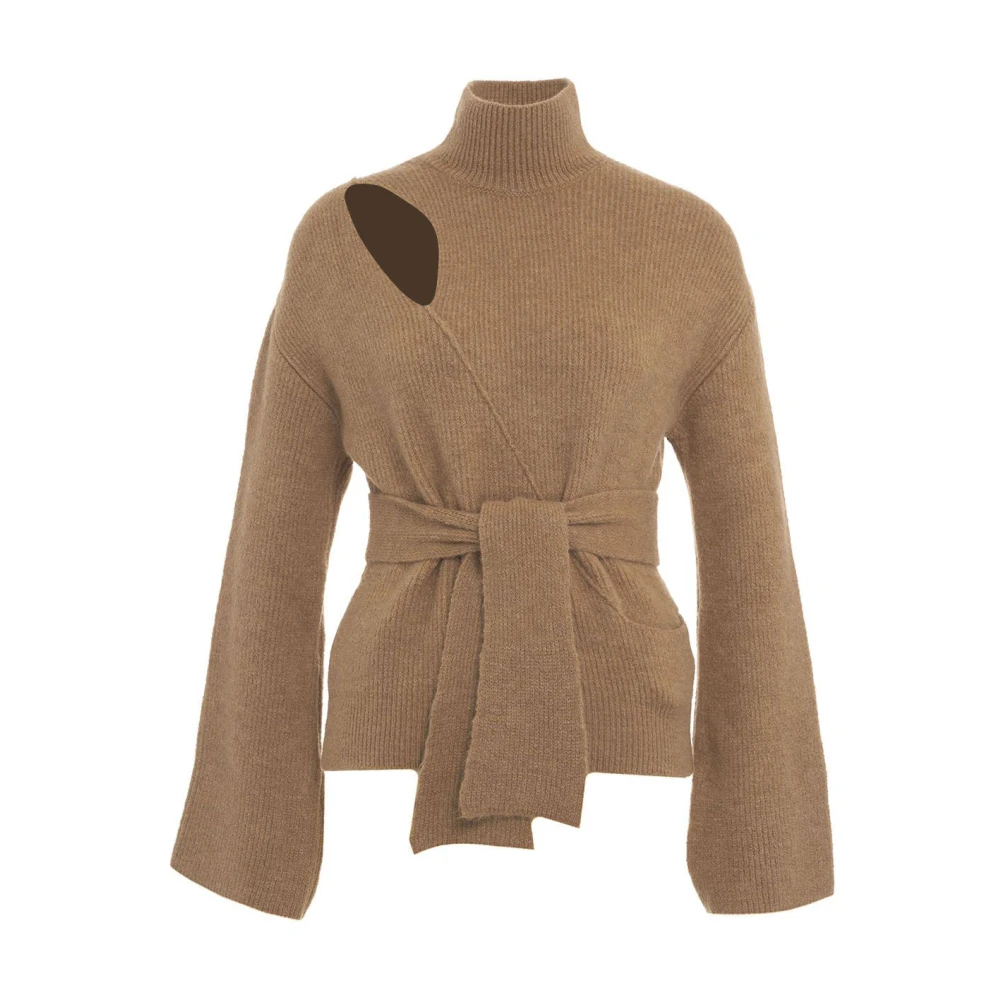 Akep Bruine Gebreide Trui Aw24 Handwas Brown Dames