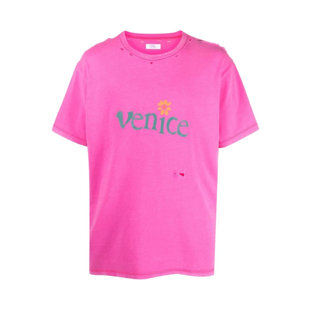 ERL Rose Pink Slogan Print T-Shirt Pink Heren