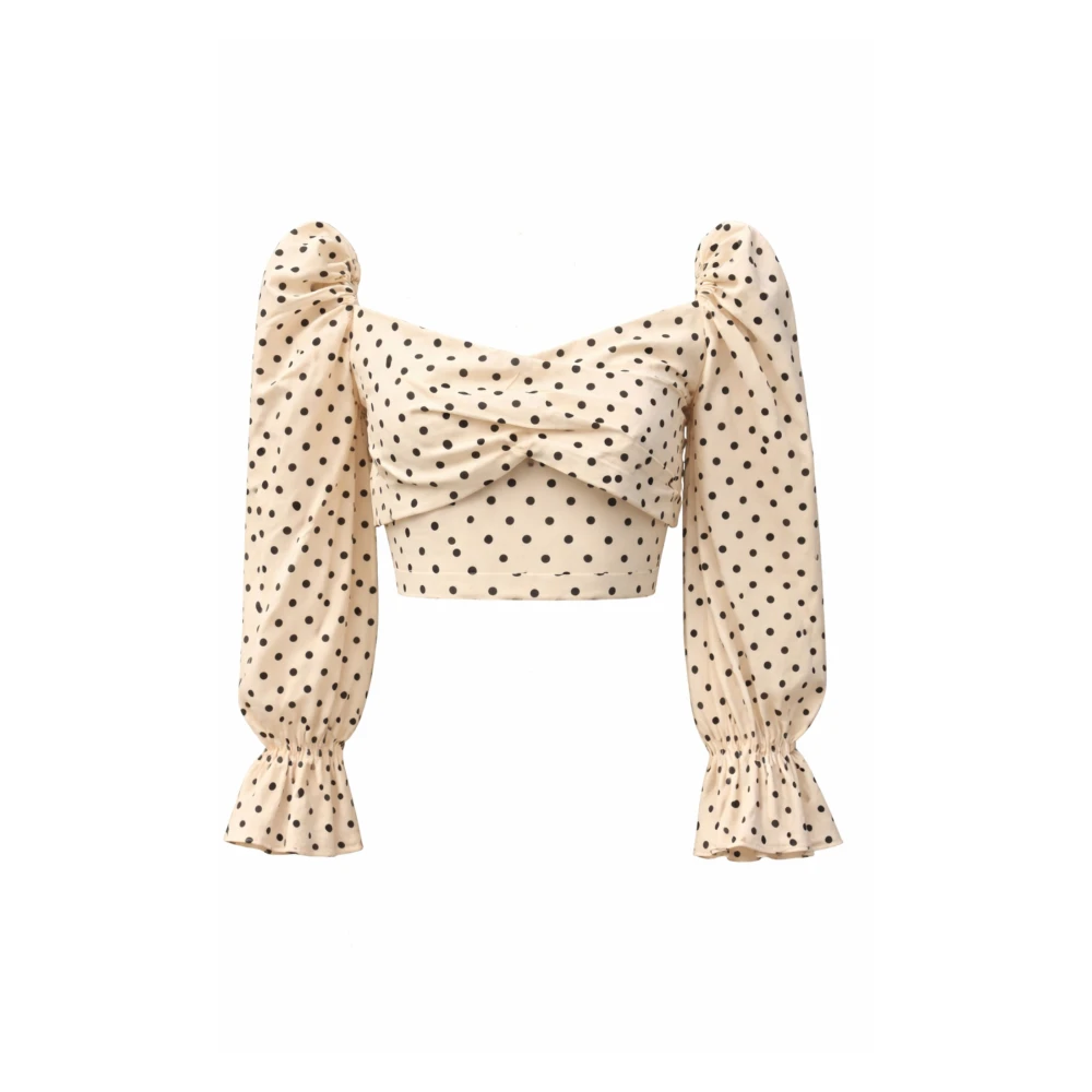 Weili Zheng Beige Blouses, Female, L, Cotton Muslin Polka-Dot Long-Sleeve Top With Front Knot