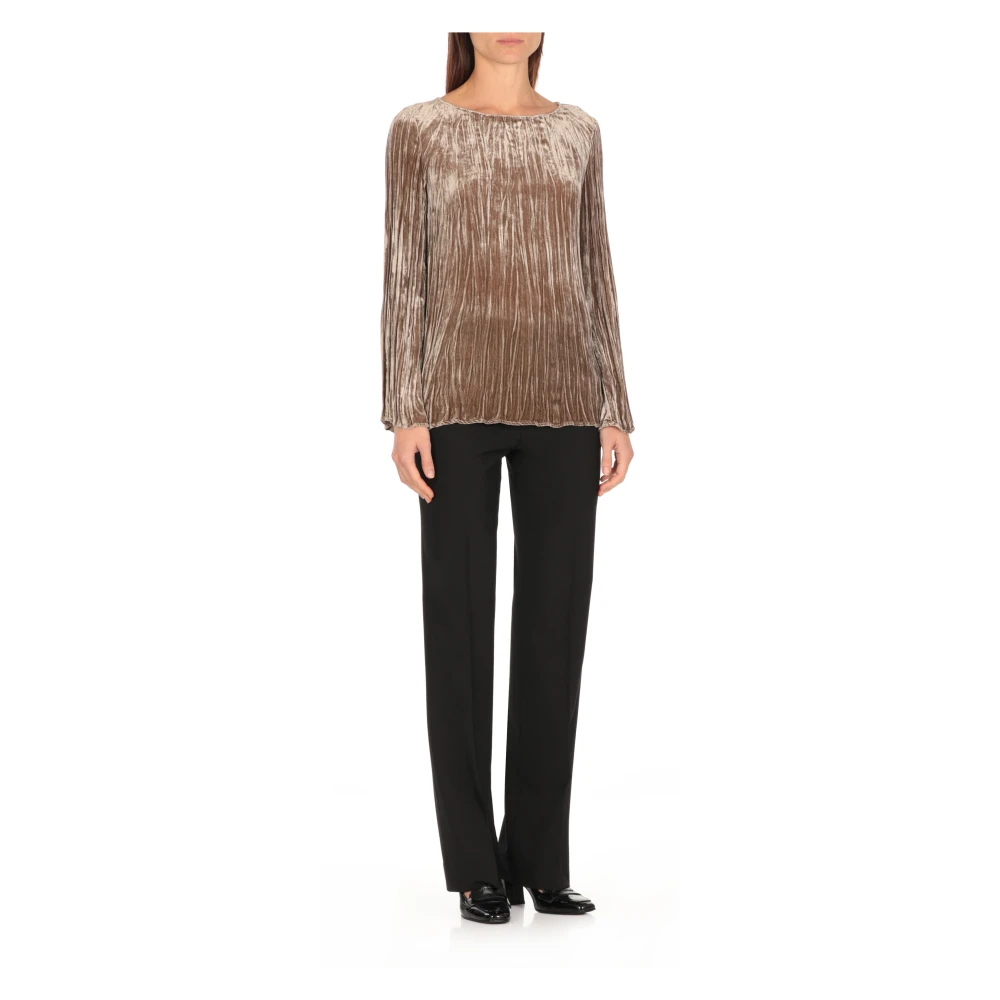 Antonelli Firenze Beige Velvet Sweater Ronde Hals Lange Mouwen Beige Dames