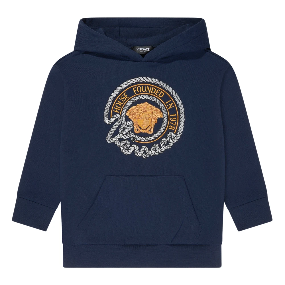 Versace Boys Blue Nautical Medusa Hoodie In Navy Size 6 Y