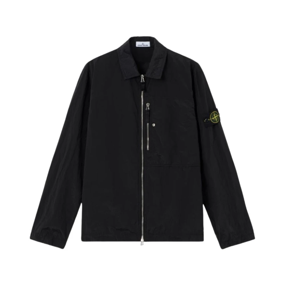 Stone Island Black Light Jackets, Male, L, Logo Patch Zip Jacket