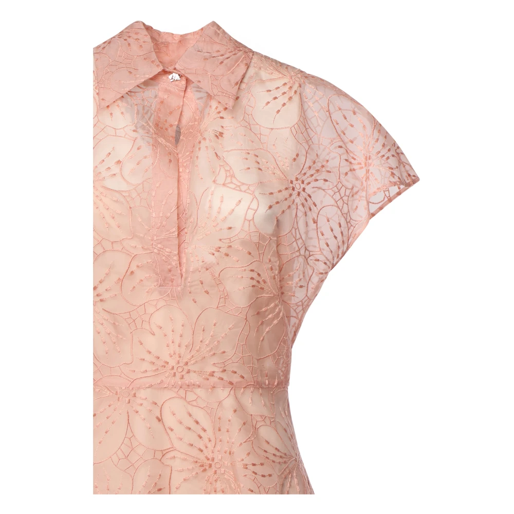 Genny Roze Bloemen Geborduurde Overhemdjurk Pink Dames