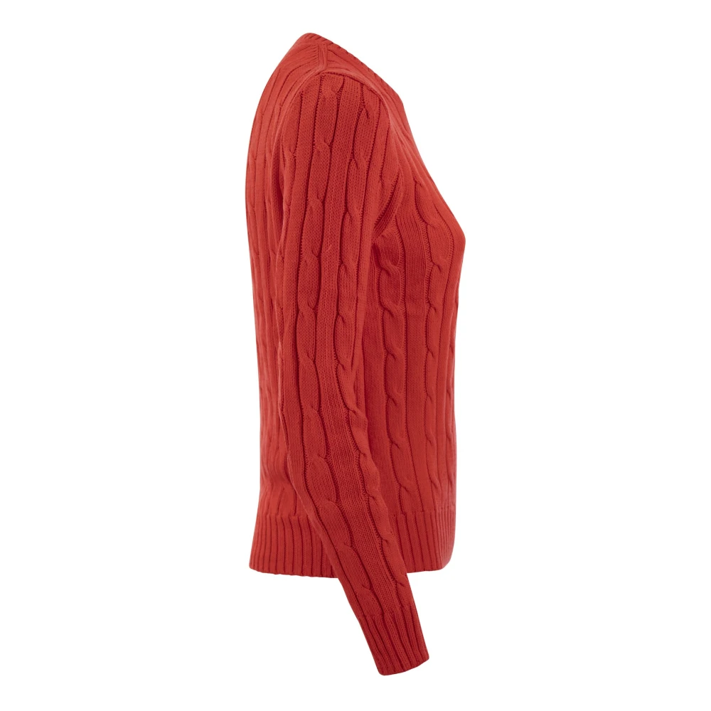 Ralph Lauren Slim Fit Cable Gebreide Trui Red Dames