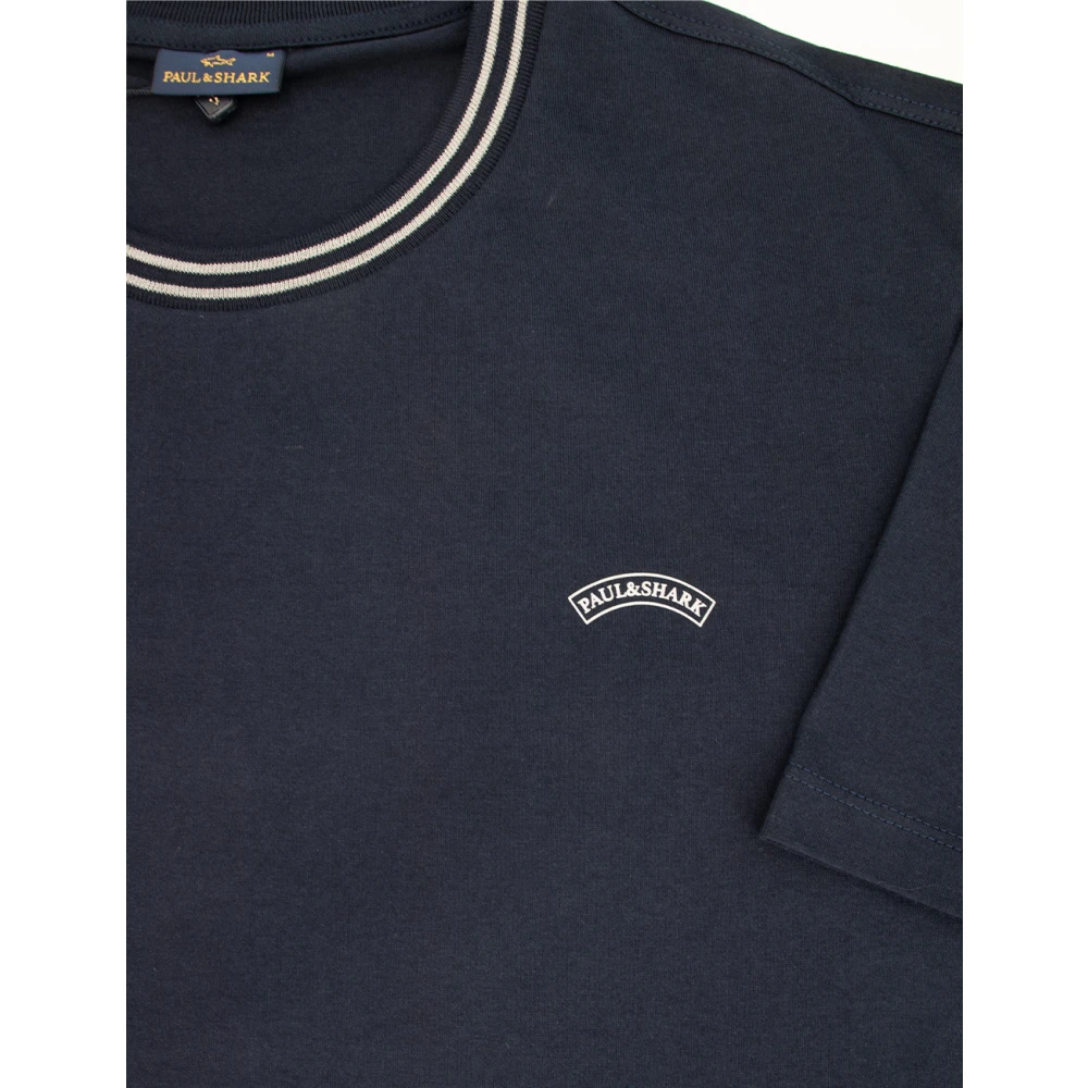 PAUL & SHARK Katoenen T-shirt met Contrasterende Strepen Blue Heren