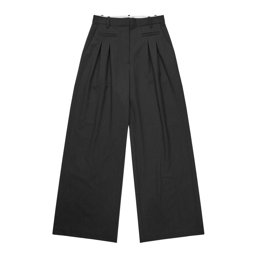Munthe Elegante Gestreepte Loszittende Broek Black Dames