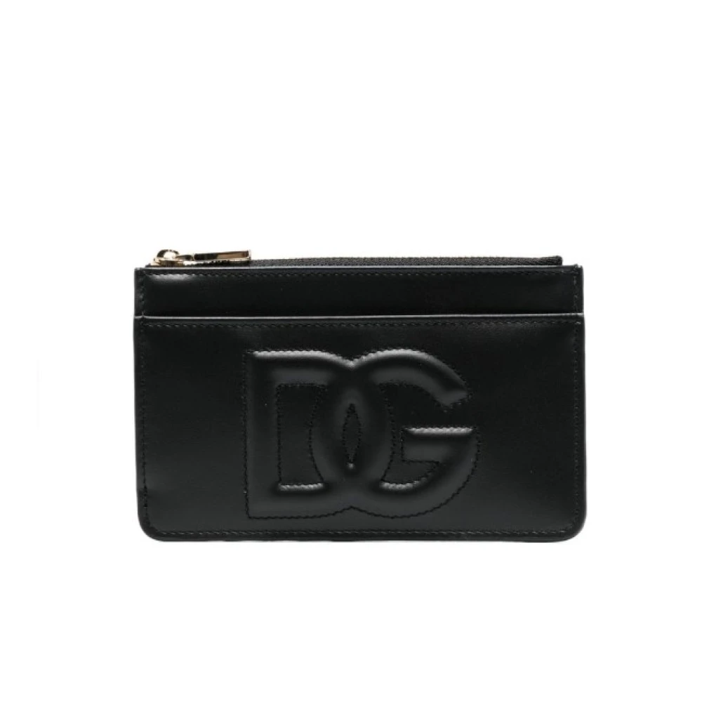 Dolce & Gabbana Zwarte leren kaarthouder met rits Black Dames