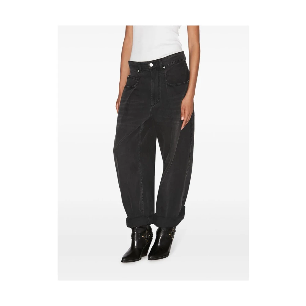 Isabel Marant Étoile Hoge Taille Wijde Pijp Denim Broek Black Dames