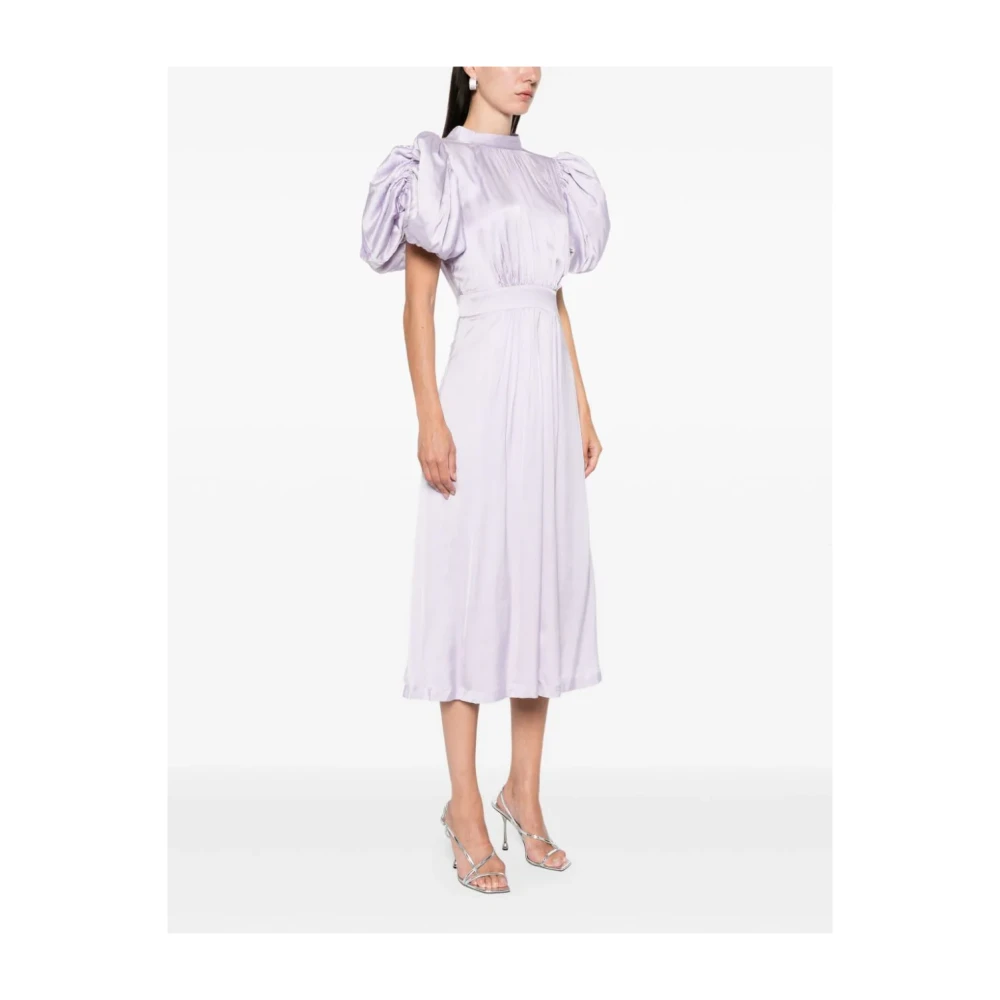 Rotate Birger Christensen Paarse Midi Jurk met Pofmouwen Purple Dames