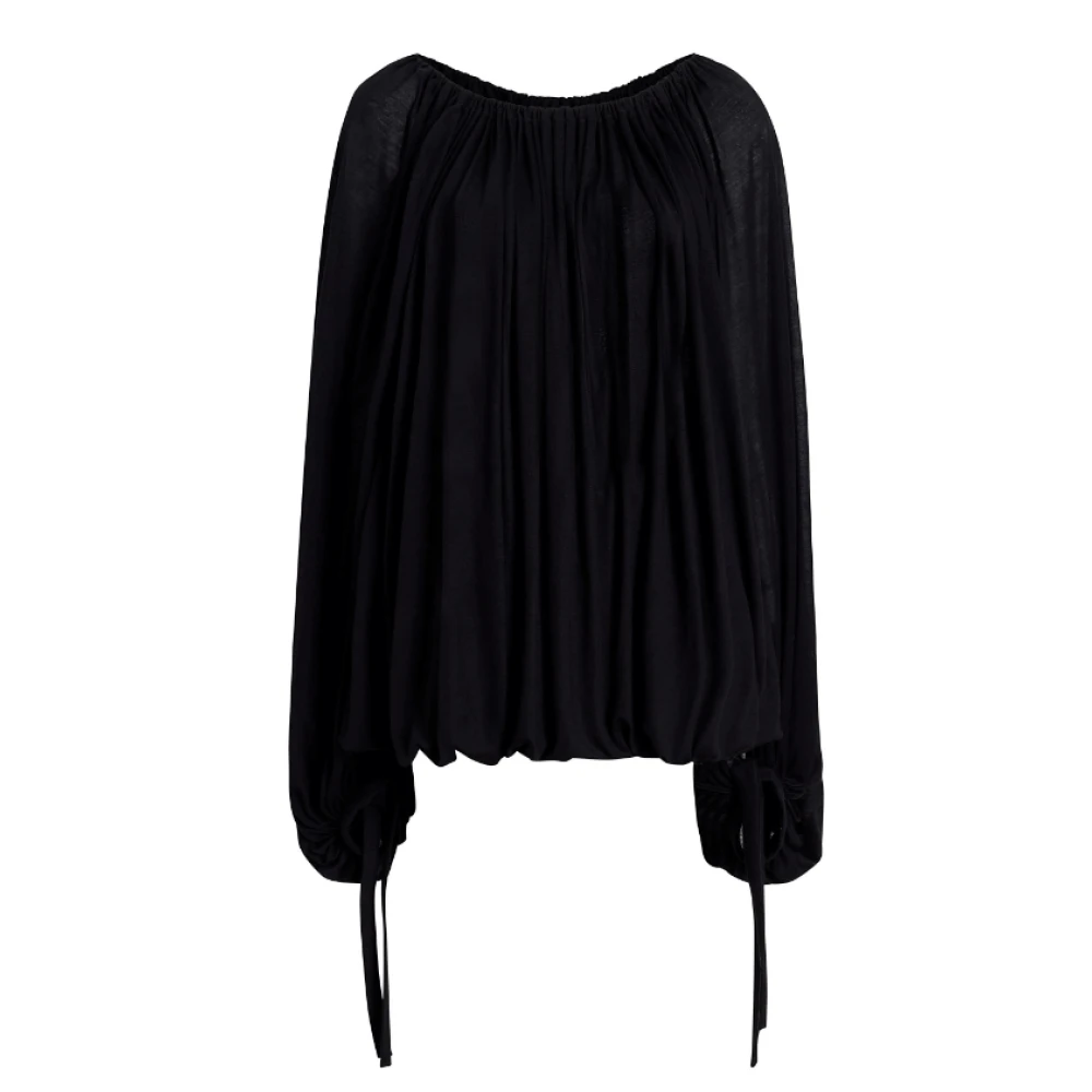 Khaite Zijden Zwarte Gedrapeerde Blouse Black Dames