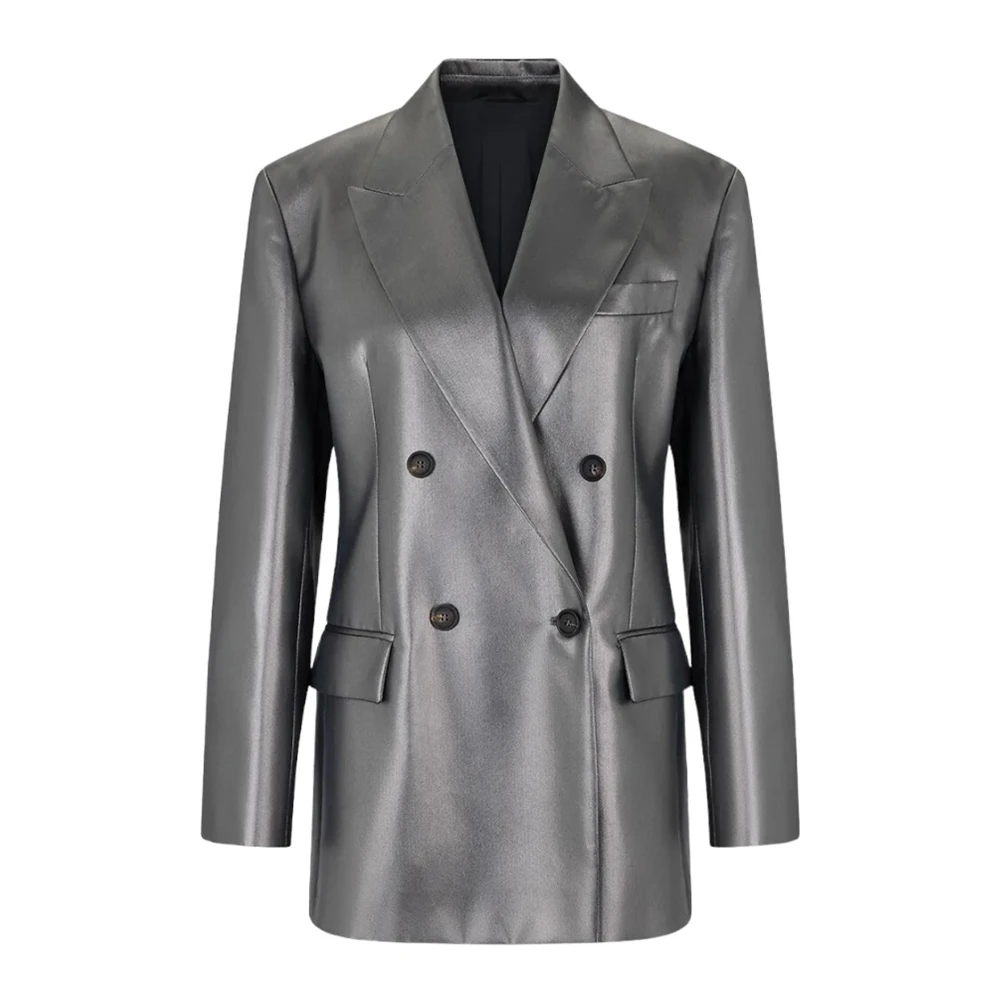 BRUNELLO CUCINELLI Metallic Twill Zijden Jas Gray Dames