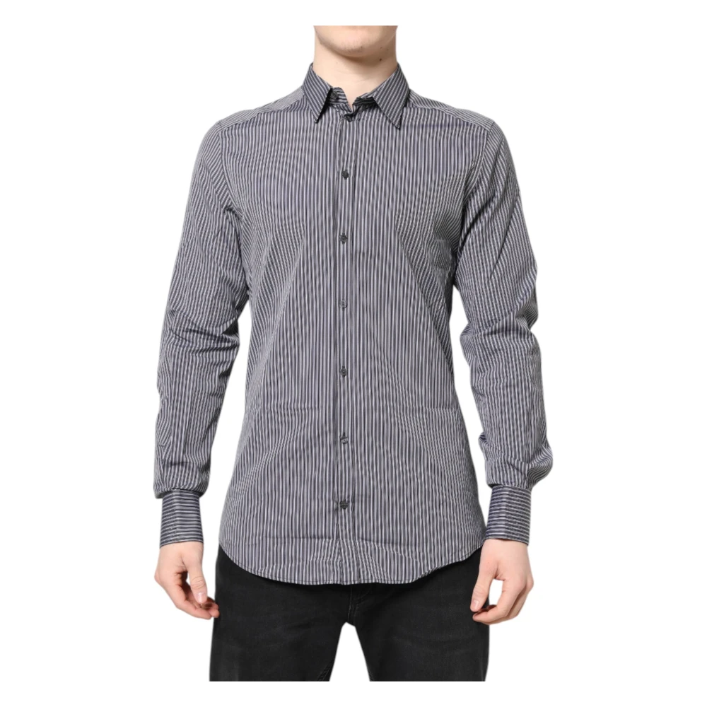 Dolce & Gabbana Men's Gray Striped Gold Formal Dress Shirt - Casual Shirts - 3XL - Shirts