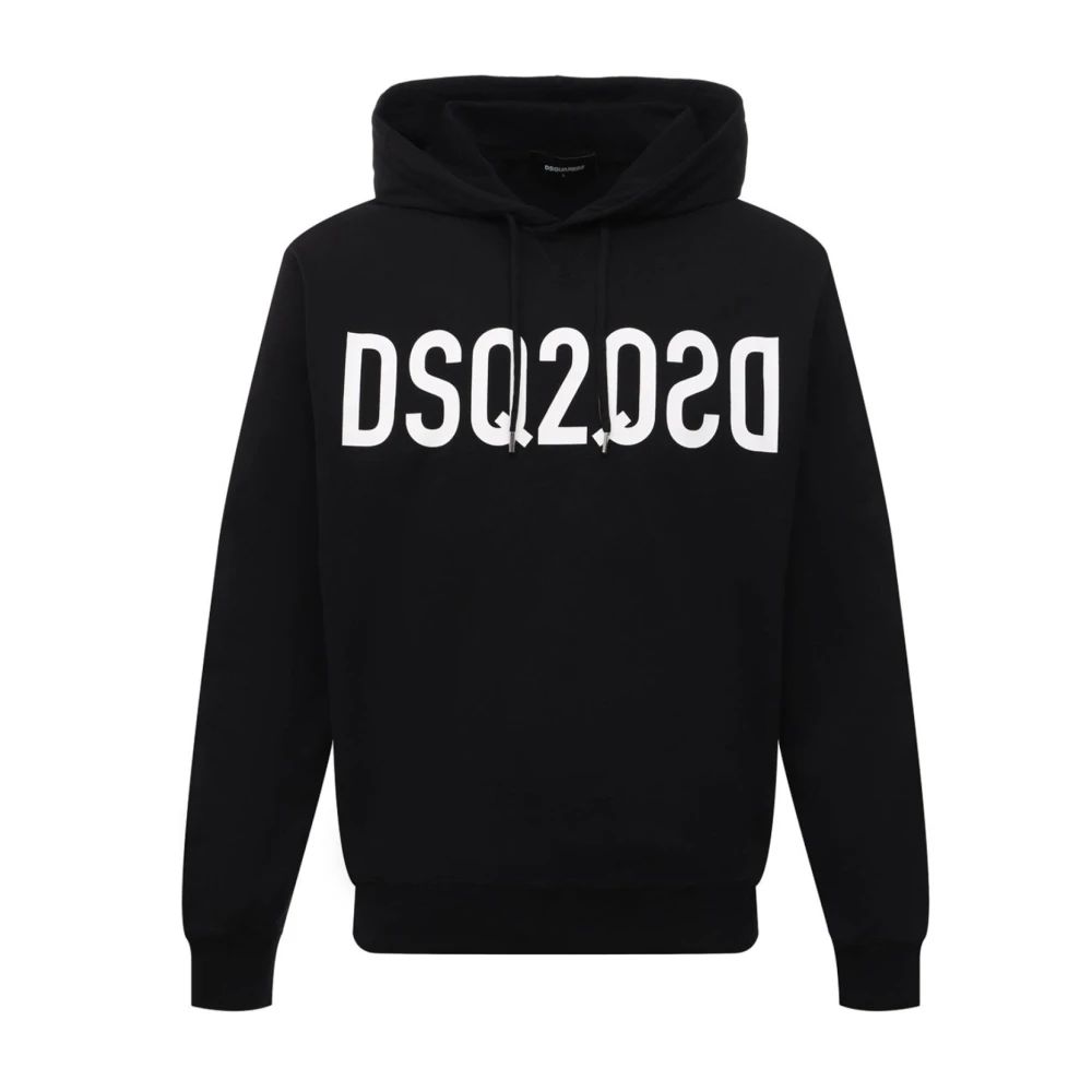 Dsquared2 Logo Sweatshirt med Dragsko Huva Black, Herr