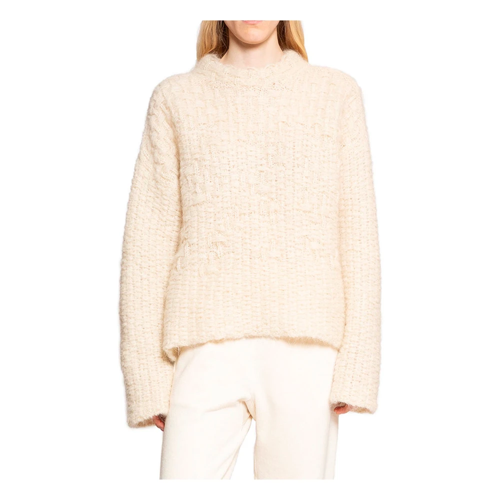 Jil Sander Alpaca Mohair Basketweave Gebreide Trui Beige Dames