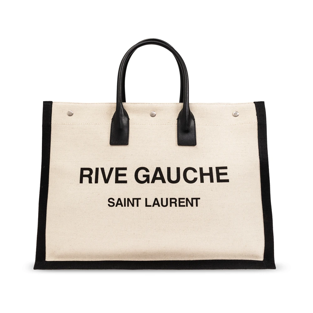 Saint Laurent Monogram Katoenen Handtas met Leren Handvatten White Heren