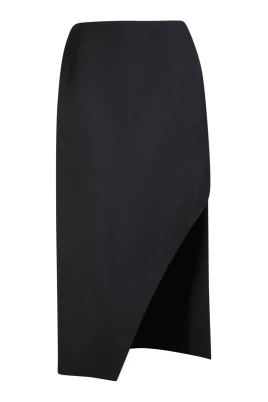 Svart Ull Asymmetrisk Midi Kjol