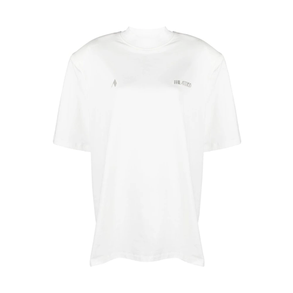 The Attico Witte Katoenen T-shirt met Logo Appliqué White Dames