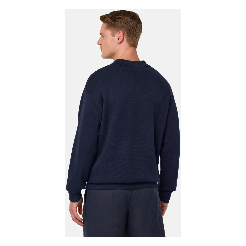 Boggi Milano Katoenen en zijden gebreid poloshirt Blue Heren