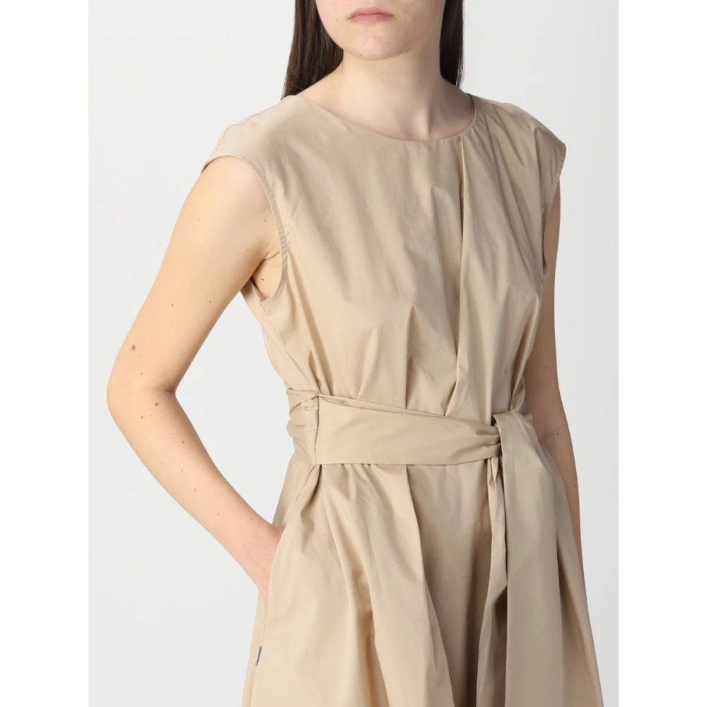 Woolrich Geplooide Katoenen Korte Jurk Beige Dames