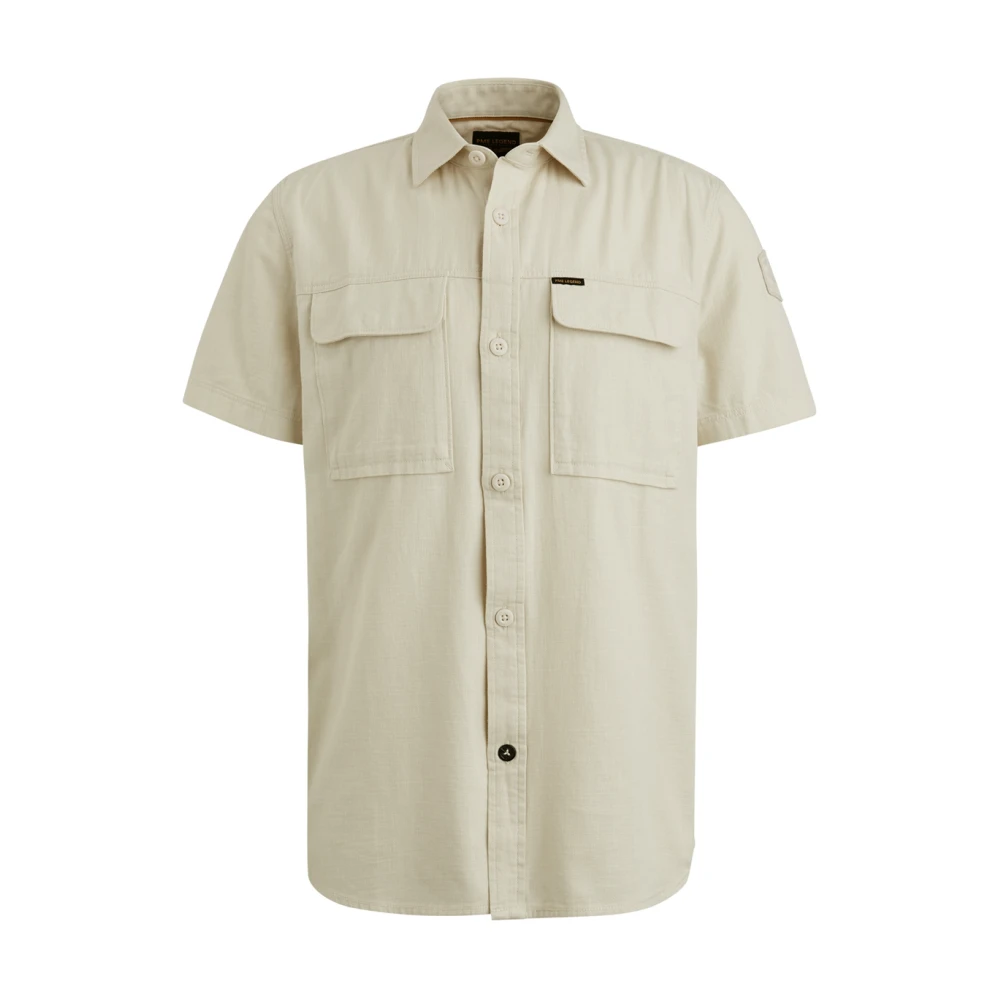 PME Legend Korte Mouw Slub Katoenen Overhemd Psis2503242 Beige Heren