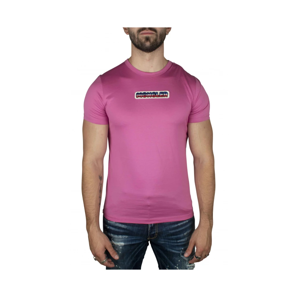Moncler Roze katoenen T-shirt met geborduurd logo Pink Heren