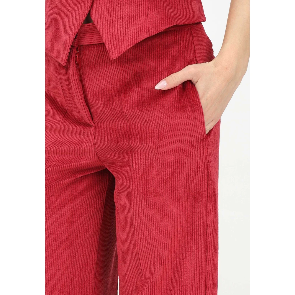 ViCOLO Bordeaux Fluweel Wijde Pijp Broek Red Dames