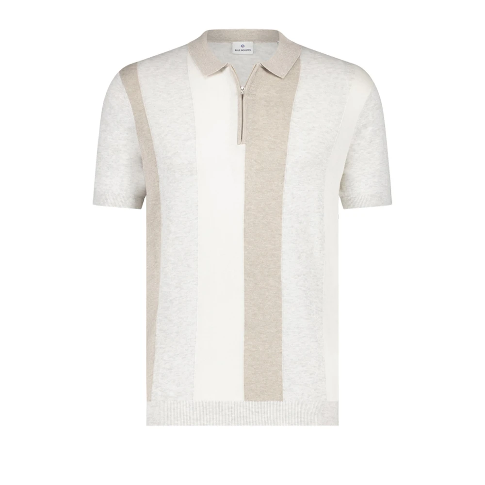 Blue Industry Beige Gestreepte Polo met Rits Kraag Beige Heren