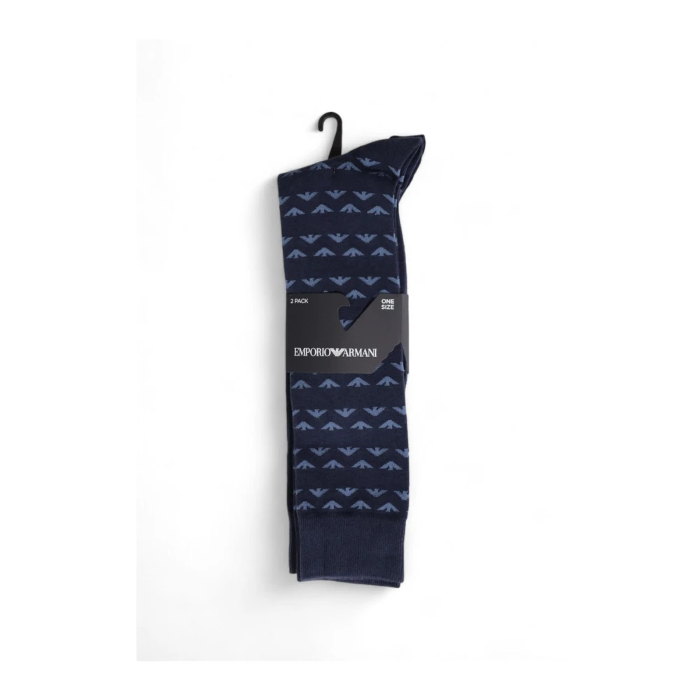 Emporio Armani Blauwe Bedrukte Katoenen Crew Sokken Blue Heren