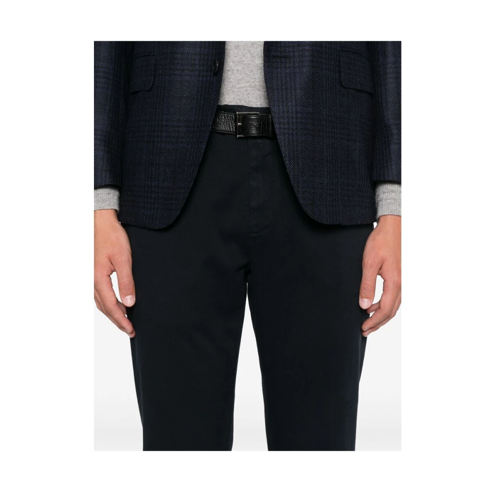 Canali Navy Blauwe Slim Fit Twill Broek Blue Heren