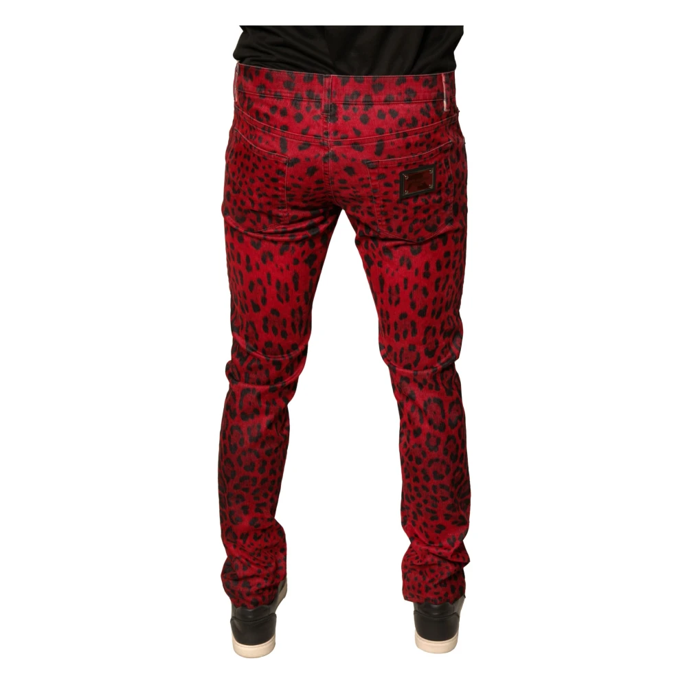 Dolce & Gabbana Rode Luipaard Skinny Denim Jeans Red Heren