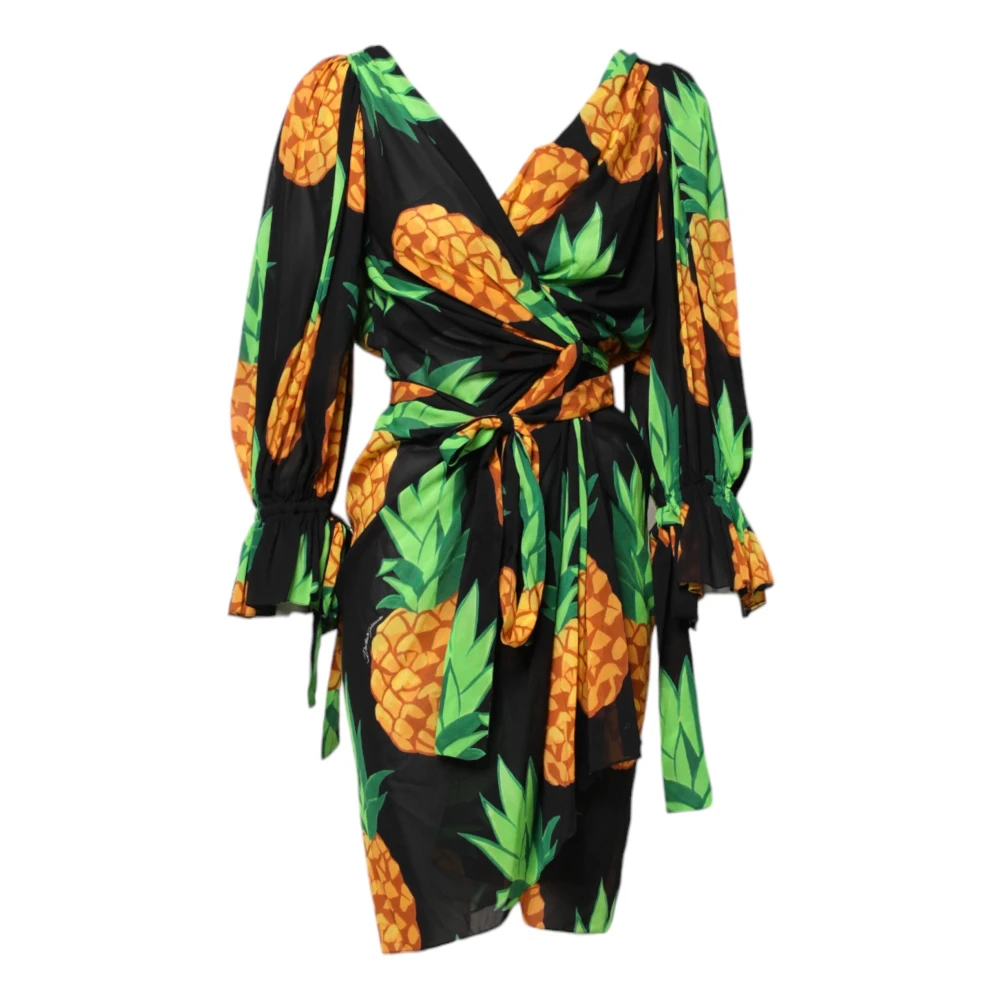 Dolce & Gabbana Women's Pineapple Print Silk Wrap Mini Dress
