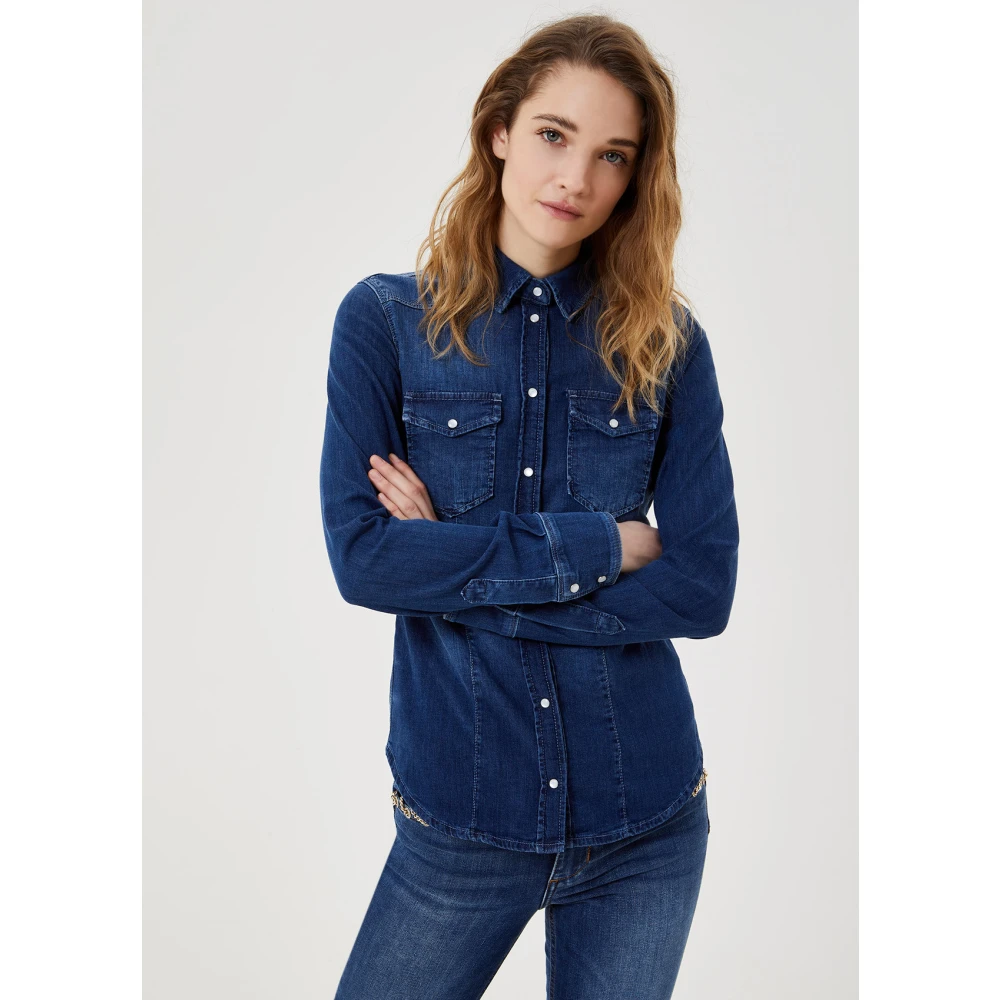 Liu Jo Aansluitende Denim Blouse met Drukknopen Blue Dames