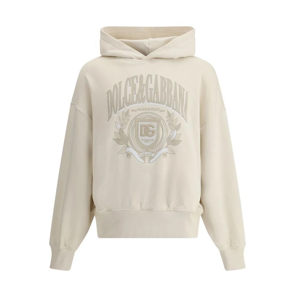 Dolce & Gabbana Maxi Print Hoodie met Monogram Logo Beige Heren